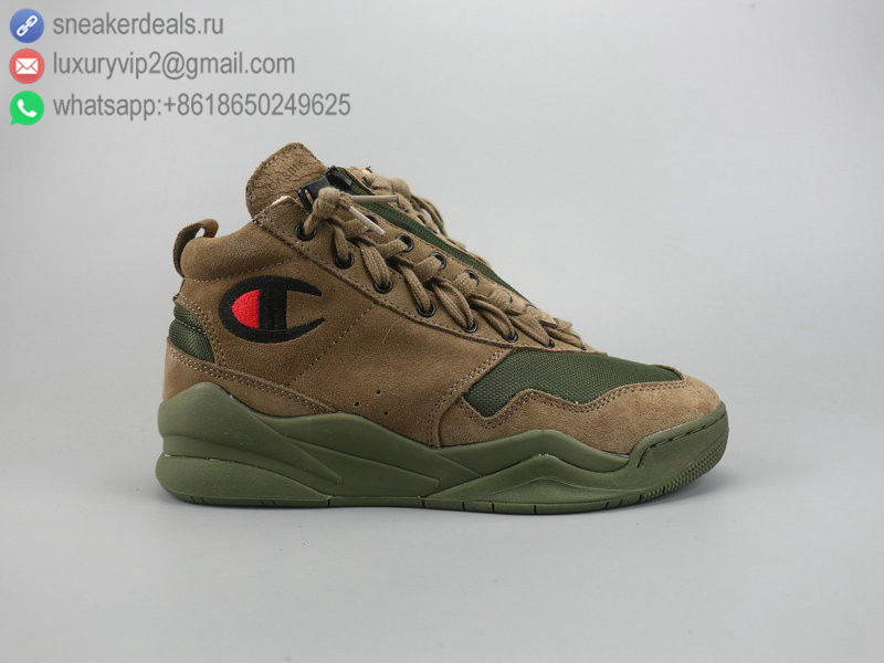 CASBIA X CHAMPION SUEDE HIGH KHAKI GREEN LEATHER MEN SNEAKERS